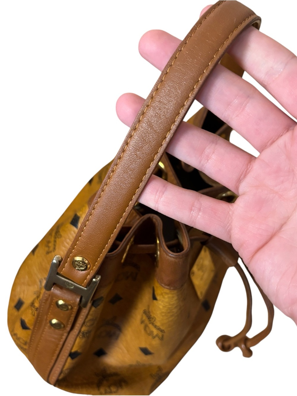 MCM Cognac Visetos Drawstring bucket Bag - Picture 8 of 16